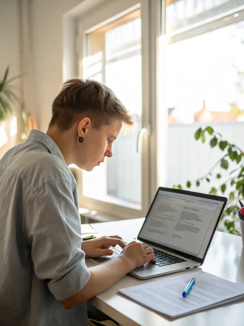 A person smiling while working on a document using Nexfield One on a laptop, showcasing the ease of use and increased productivity.