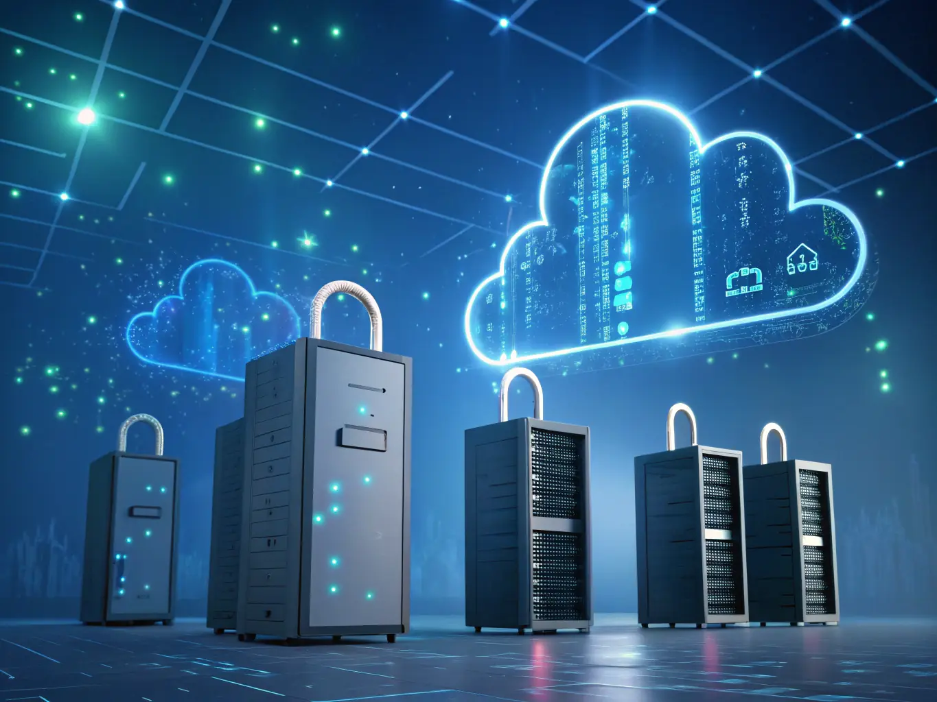 An illustration depicting secure document storage in the cloud, with a lock icon symbolizing data protection and privacy.
